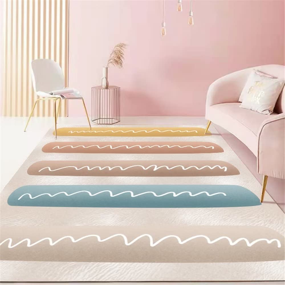Tapis de chambre fille marron à rayures tapis durable intérieur extérieur
