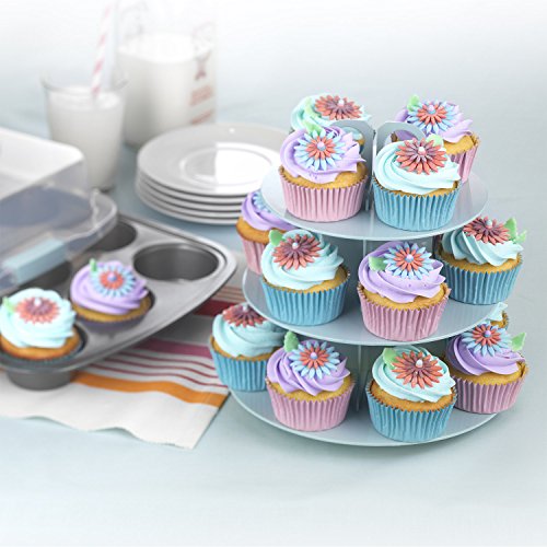 Goodcook Sweet Creations Bake-Take-Serve Nonstick Cupcake Pan Set With Tiered Stand, Silver/Blue #TOP3