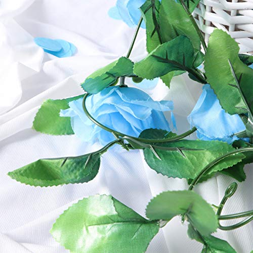 VOSAREA 2.4M Artificial Rose Vine Silk Flower Garland Fake Roses Flowers Plants for Wedding Home Office Party Garden Decor Sky-blue - Image 3