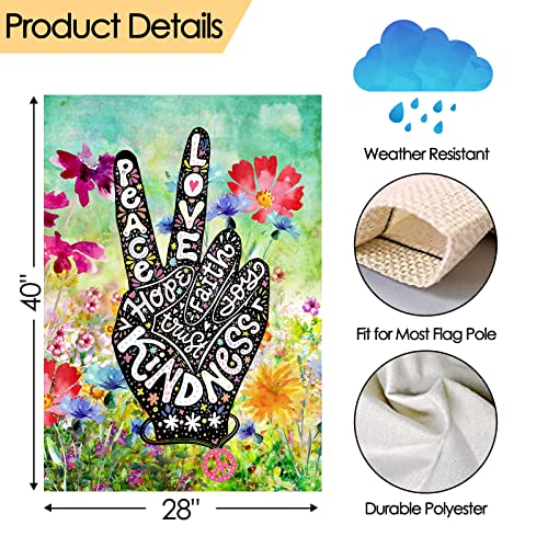 Pickako Peace Love Floral Flowers Spring Watercolor Art House Flag 28 X 40 Inch, Double Sided Large Garden Yard Welcome Flags Banners For Home Lawn Patio Outdoor Decor #TOP4