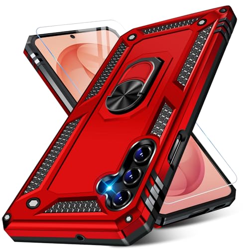 Image of for Samsung Galaxy S26 Plus Case with Screen Protector, Heavy Duty Military Grade Shockproof Rugged Protective Cover for Samsung S26 Plus Phone Case with Metal Ring Magnetic Kickstand (Red)