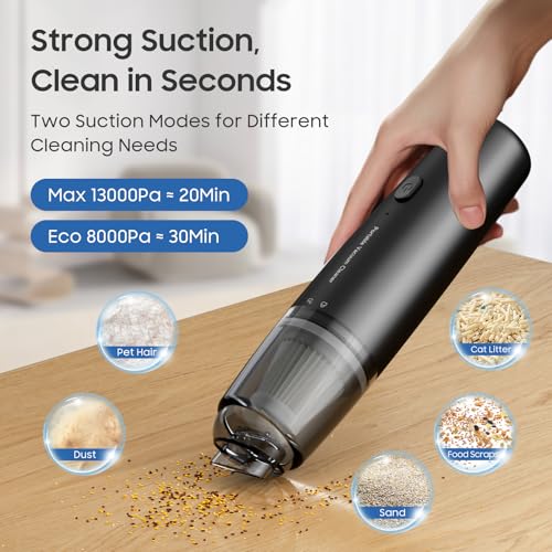 Image of Handheld Vacuum Cordless, Car Vacuum Cleaner Portable with HEPA Filter, 2 Suction Modes, Mini Hand Held Vacuum Rechargeable for Car, Home, Pet Hair, Office, Desk, Keyboards (Black)
