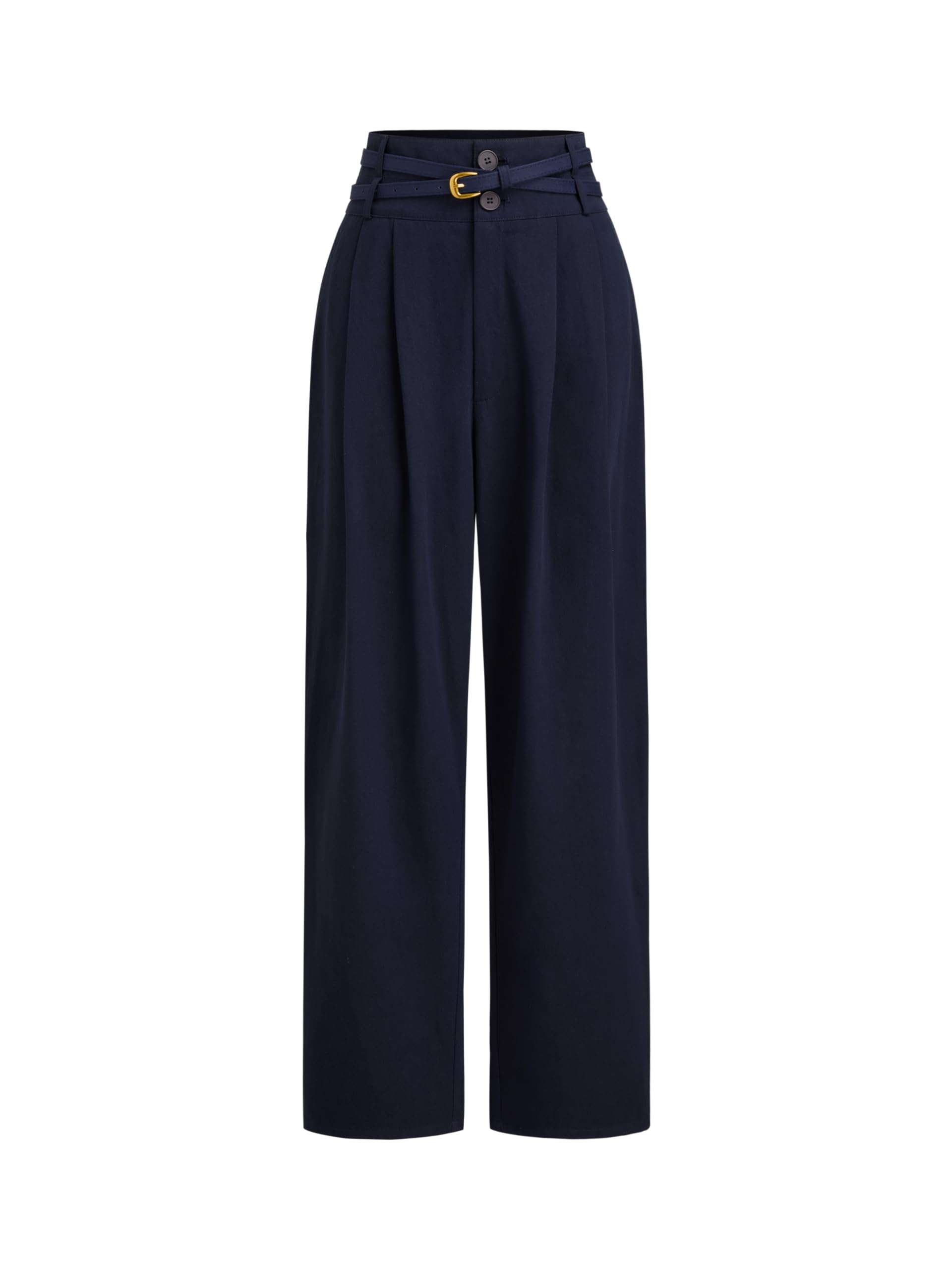 CIDER Wide Leg Pants Women Business Casual Pleated Pocket Belted Mid Waist Tapered Trousers Cotton Pants