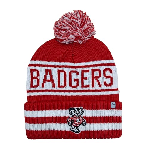 NCAA Wisconsin Badgers Mens Red White Striped Knit...