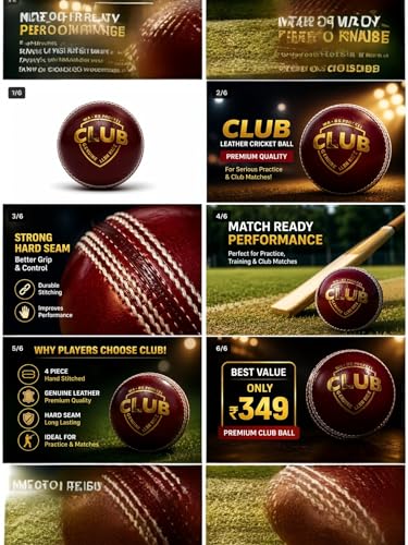 Image of Club Leather Cricket Ball - 4 Piece Hand Stitched | Hard Seam | Durable Red Practice Ball for Club & Training Matches