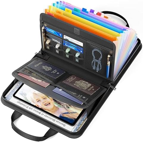 ABC Life Fireproof Accordion File Organizer, 13 Pockets Expanding File Folder with Handle, Portable Business Fire Safe Storage Document Organizer Folder with Zipper for Documents and File Cover