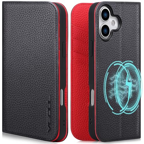 Étui portefeuille iPhone 17 cuir véritable coque antichoc aimantée VISOUL 5G