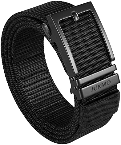 JUKMO Ratchet Belt for Men, Nylon Web Tactical Belt with Automatic Slide Buckle (Black, Medium)