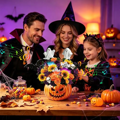 Musical Halloween Card with Lights, 3D Pop Up Pumpkin Bouquet Decoration | Pull Out Interactive ghost and bat, 10 In Pumpkin Bouquet, Bonus Envelope & Note Card, Greeting Cards for Kid Friend Family - image 6