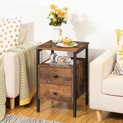 HOOBRO Bedside Table with 2 Drawers, Industrial Sofa Side End Table, Nightstand, End Table with Storage Shelves, for Living Room, Bedroom, Accent Furniture, Easy Assembly, Rustic Brown EBF43BZ01G2 - Image 3
