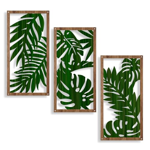 VGICH Wood Wall Decor 3 Pcs, Boho Tropical Palm Leaves Wall Art Decoration, Rustic Palm Leaf Wood...