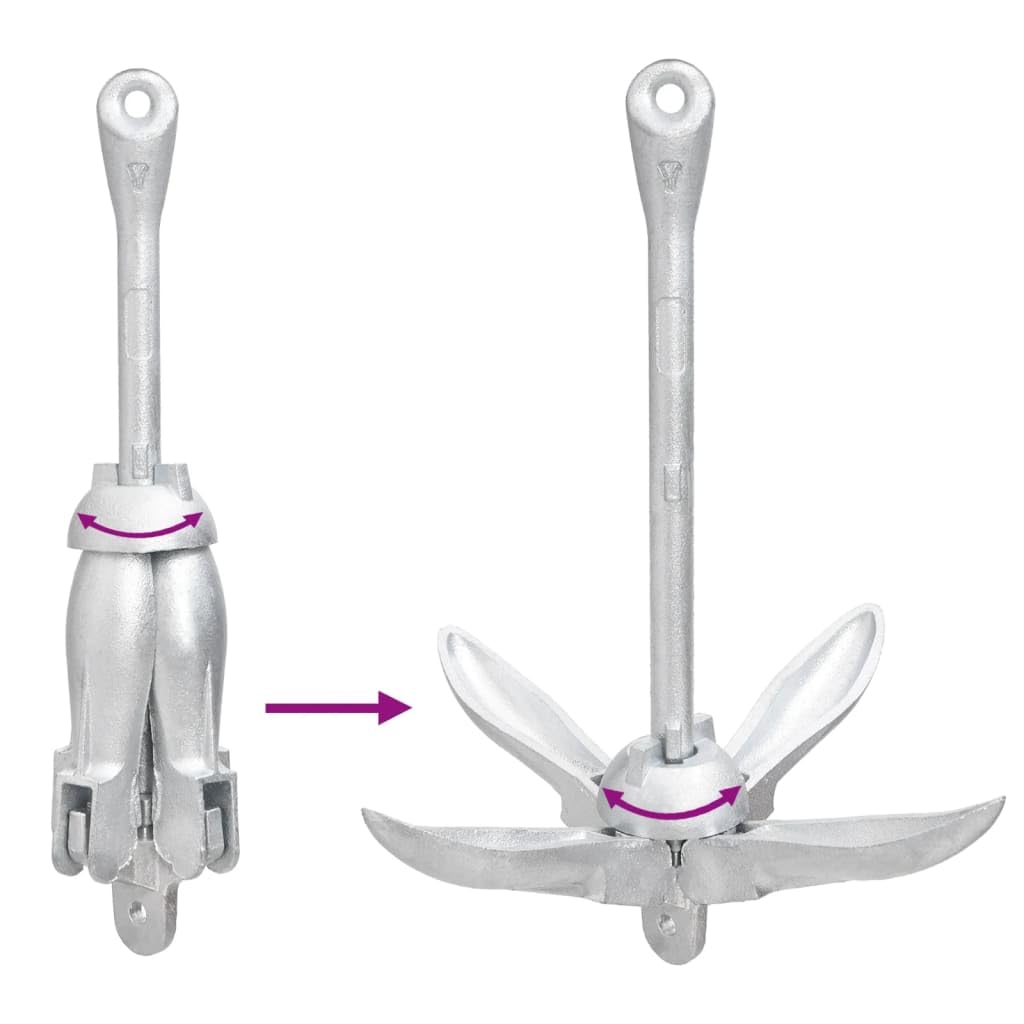 Mangloder - Anclaje plegable de hierro fundido galvanizado en caliente de 4 kg con 4 aletas para un agarre seguro en arena, barro o hierba, portátil, duradero, apto para kayaks, botes inflables