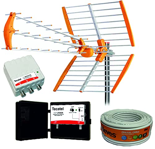 Kit TECNOVOZ Antena TV Mandarine Fold 18 dB 5G + Amplificador 30dB + Fuente 24V + Rollo 20m Cable Cover