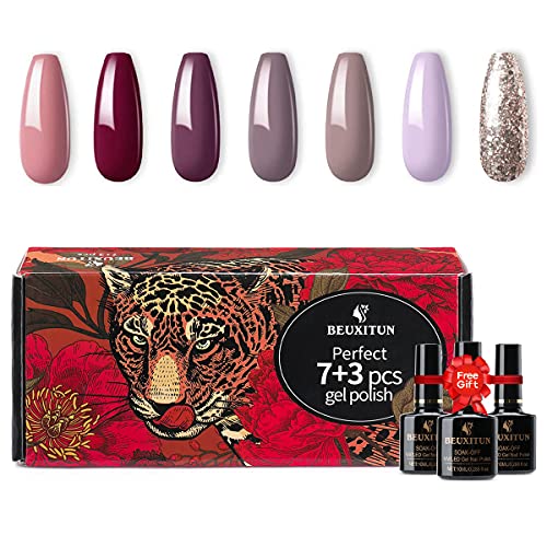 Gel Nail Polish Kit with Gel Base and Top Coat, 12 Pcs All Seasons Skin Tones Pink Neutral Brown Gel Polish Kit, Soak Off LED Gel Nail Kit Manicure DIY Nail Art Home Salon