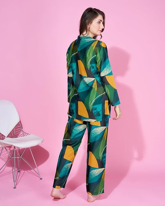 Image of STORIES OF BANNO'S SWAGGER Premium Poly Muslin Floral Co-Ord Set for Women | Soft Pajama Set | Elegant Printed Nightwear Lounge Outfit | Trendy Casual Wear Co-Ord Set