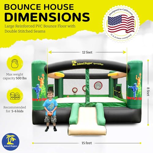 Island Hopper Sports & Hops Recreational Kids Bounce House with a Basketball Court, Soccer Field, Baseball & Football Throw Game and Large re-enforced Jump Area - Image 4
