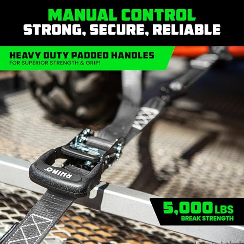 Image of Rhino USA Heavy Duty Ratchet Tie Downs (4-Pack) - 1.6in x 8ft, 5,000lb