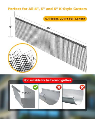 Image of 201 Ft Lock-in Gutter Guard Mesh, 6 Inch Leaf Filter Gutter Covers