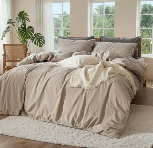 OURJOY 100% Pure Linen Blend Sheets Set Natural Flax Beddings Soft Breathable and Durable for Hot Sleepers Comfortable for All Seasons Anti-Tear Linen Bed Sheets 18 Inch Deep Pocket - 4 Piece