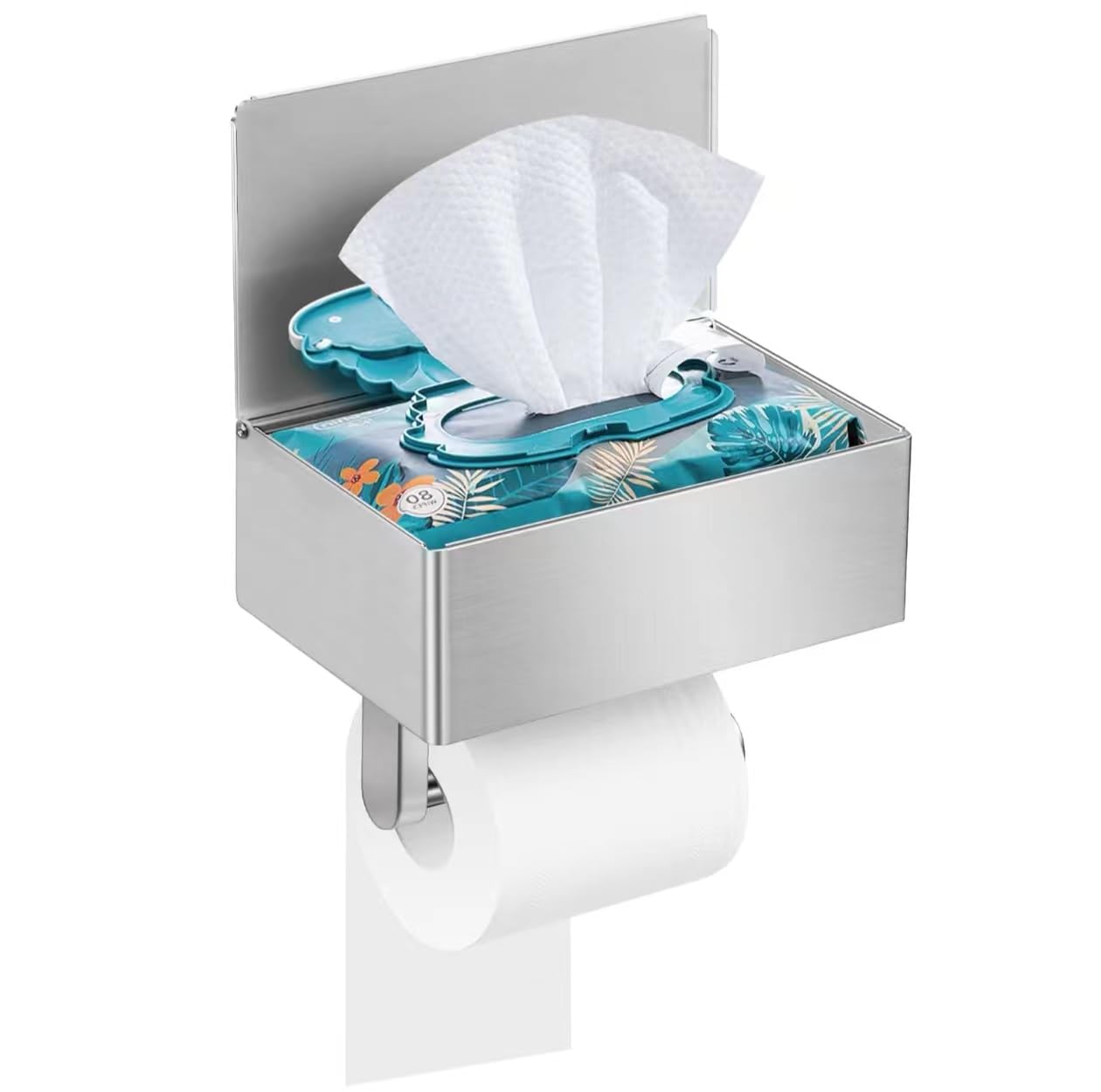 Generic Toilet Paper & Wipes Holder with Shelf, Wall Mount Dispenser