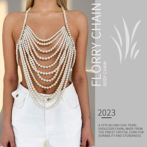 Florry Pearl Body Chain Shoulder Necklace Top Body Jewelry for Women Fashion Bra Chains for Wedding Party4
