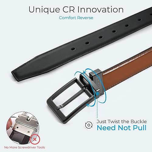 Image of Chaoren Leather Ratchet Belt 2 Pack Dress with Click Sliding Buckle 1 3 /8 inch in Gift Set Box - Adjustable Trim to Fit