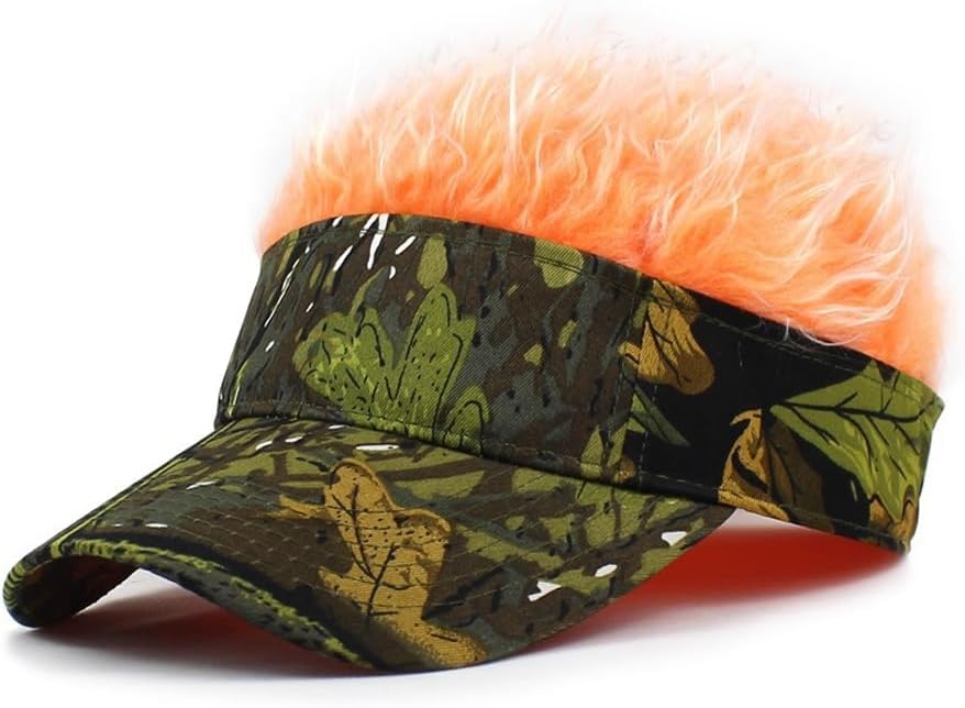 Men's Visor Cap with Hair Fake Hairs Visor Hat with Hair Funny Spiked Wigs Sun Hats Novelty Wig Baseball Caps