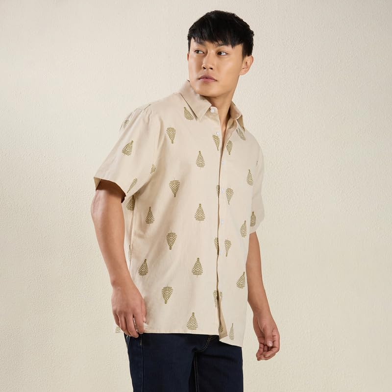 Image of MARK & ALBERT Men's Half Sleeve Linen Slim Fit Shirt