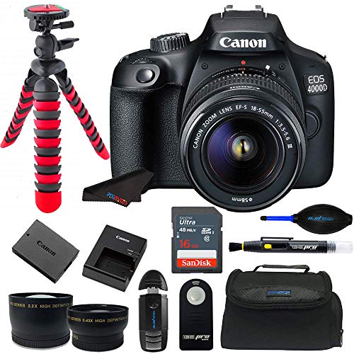 Canon EOS 4000D / Rebel T100 18.0 MP SLR - Black w/ 18-55mm DC III Lens Bundle