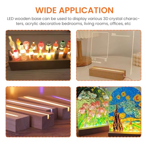 Miniatura 7 de Wiyety 4 Piezas De Base De Exhibición De Luces Led: Base De Iluminación De Madera Rectangular Multicolor, Soporte De Luces Led De Escritorio Usb Para Placa De Acrílico De 5 Mm De Grosor, Placa De