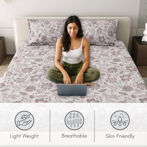 Image of Mafatlal 186 Tc Corsica Cotton King Size Bedsheet | 108 X 108 Inches | Summer Skin-Friendly Laken for Comfortable Sleeping Nights | 2 Pillow Covers | Grey Daze
