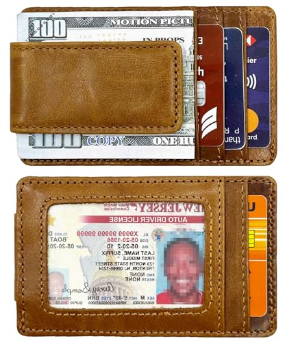 Front Pocket Wallets for Men with Magnet Money Clip RFID Blocking Leather Minimalist Slim Wallet Credit Card Holder (Small Brown)2