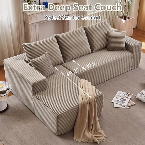 Image of 107 inch Cloud Sectional Couch with L-Shape Chaise, Modern Modular Comfy Sofa with Deep Seat, Upholstered Corduroy Couches Sleeper Chaise Longue for Living Room Bedroom, No Assembly Required, Camel