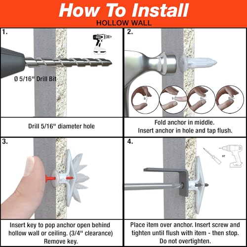 TOGGLER Toggle TB Residential Drywall Anchor with Screws, Polypropylene, Made in US, 3/8" to 1/2" Grip Range, For #6 to #14 Fastener Sizes (Pack of 20) - Image 4