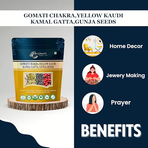 Image of BrijBooti Combo Pack of Gomti Chakra - Pili Kaudi - Kamal Gatta - Gunja Seeds 11 Pieces Each for Lakshmi Pooja, Wealth & Luck