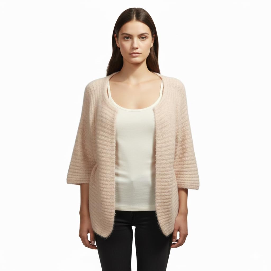 Women Cardigan Jacket Blush Pink Single Piece Fluffy Belted Cardigan Sweater for Winter Layering Free Size-picture-35