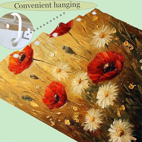 Shower curtain imperméable polyester tissu lavable et rideau de douche fleuri - 6