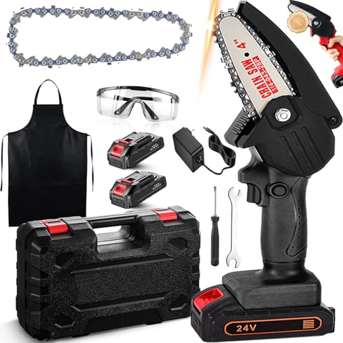 Woodranger Mini Chainsaw Cordless, 2025 Upgraded Wood Ranger Mini Chainsaw, Electric 4 Inch Mini Suitable for Yard, Home and Garden, Wood Cutting (Black -2Battery&Chain)