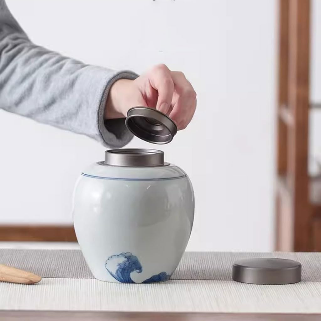 XYNSNDB Pojemnik na herbatę Modne okrągłe jadeitowe ceramiczne puszki na herbatę Przechowywanie w gospodarstwie domowym zamknięte słoiki Magazyn zielonej herbaty Herbata Puszka (A)