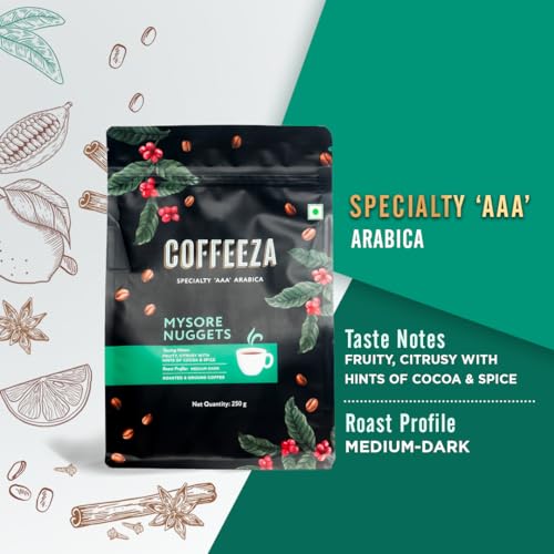 Image of COFFEEZA Ground Coffee - Coarse Grind - Mysore Nuggets Single Estate - Pack of 3 (250g Each) - Dark Roast 100% Arabica Ground Coffee Powder