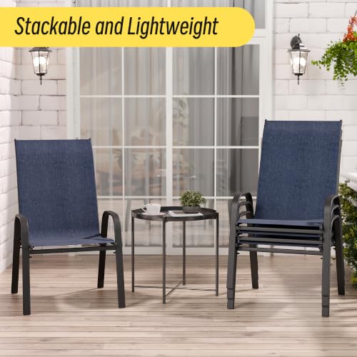 Image of Betterhood Patio Chairs Set of 4, Stackable Outdoor Dining Chairs Set with Breathable Seat Fabric, All-Weather Powder-Coated Metal Frame for Pool Side, Backyard, 350LBS Capacity (Blue, Set of 4)