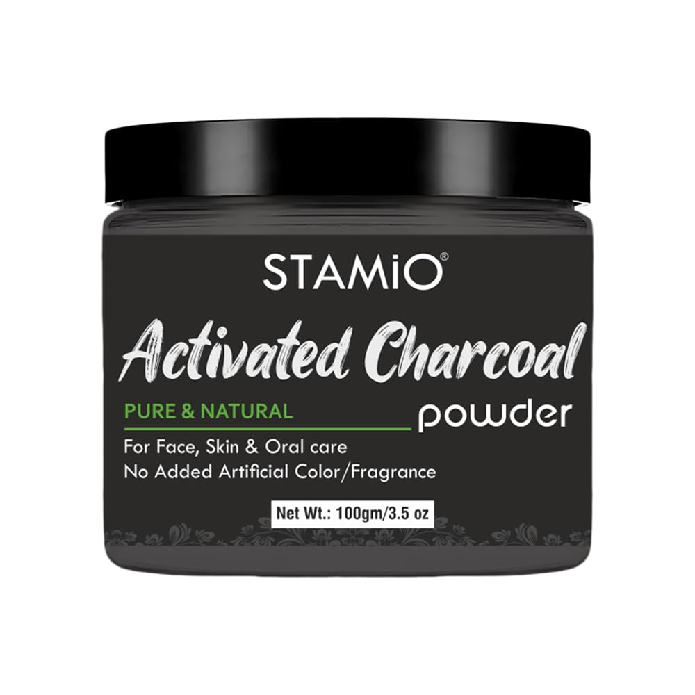 STAMIO Activated Charcoal Powder 100 gm for Face Pack, Dead Skin, Mask, Impurities, Detoxifies | Natural, Chemical Free | All Skin Types Men & Women Use | In Jar 3.53 oz