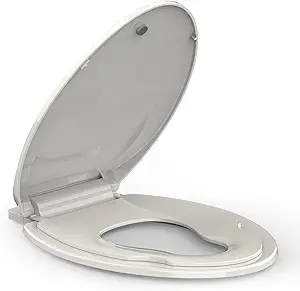 Elongated Toilet Seat with Built-in Toddler Seat for Easy Potty Training – Slow Close Feature,Easy Install and Clean, Perfect for Both Adults and Children,Biscuit