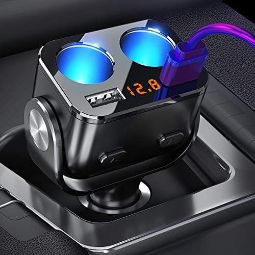DK177 Car Charger With Dual USB QC 3.0 Cigarette Lighter Splitter 2 Sockets Separate Switch with Led Light And Voltage Display 2.4A Fuse 12/24V 90W Adapter for Iphone/ipad/Android/ (Black)