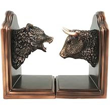 Ebros Wall Street Stock Market Bull and Bear Head Bookends Statue Set in Bronze Electroplated Resin Finish Investors Money Managers Stock Exchange Professionals Bulls VS Bears Animal Decor Figurine