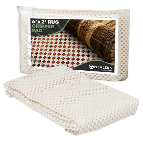 Nevlers 2'x6' Under Rug Non Slip Pad | White PVC Foam Non Slip Rug Pads | Open Weave Anti Slip Rug Grips | Anti Skid Rug Gripper for Hardwood Floors & Other Surfaces | Rug Stoppers to Prevent Sliding