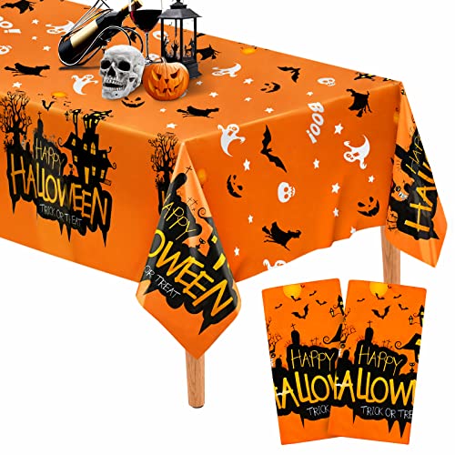 Senneny 2 Pack Halloween Plastic Tablecloth, 54" X 108" Haunted House Halloween Tablecloth Disposable, Spill-Proof Reusable Halloween Table Cover Halloween Table Decor For Halloween Party Supplies #TOP27