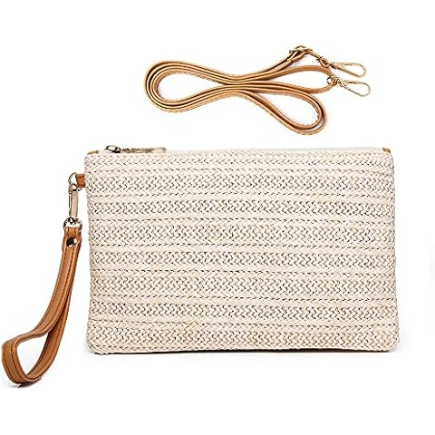 Bycobecy Straw Clutch Purse for Women,Summer Beach Straw Purse Cute Zipper Wristlet Wallets, Small Straw Handbag for Beach (White) Cover