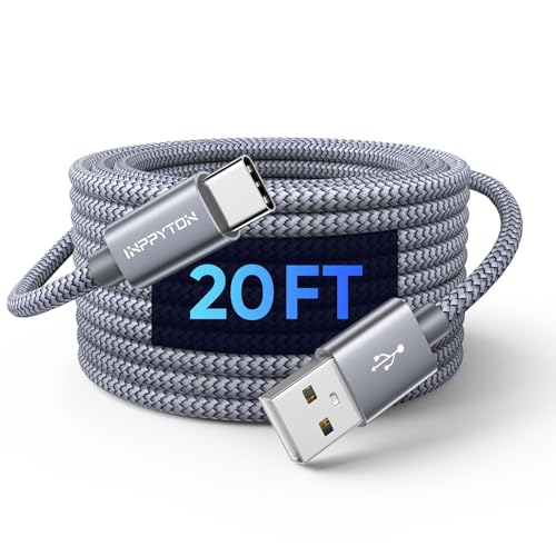 20 Ft USB C Cable Fast Charging, Extra Long USB C Cable Nylon Braided USB Type C Cable 20Ft USB A 2.0 to USB C for iphone 16 15 Series Samsung Galaxy LG Moto Pixel Switch and Other USB C Devices, Gray