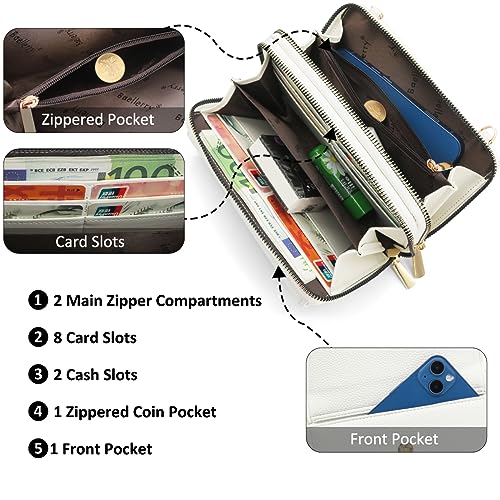 Handytasche zum Umhängen Kleine Handy Umhängetasche Damen PU Leder Handytasche mit Geldbörse zum Umhängen Crossbody Schultertasche mit Kartenfächer, Verstellbarem Schultergurt (Weiß) – Bild 3